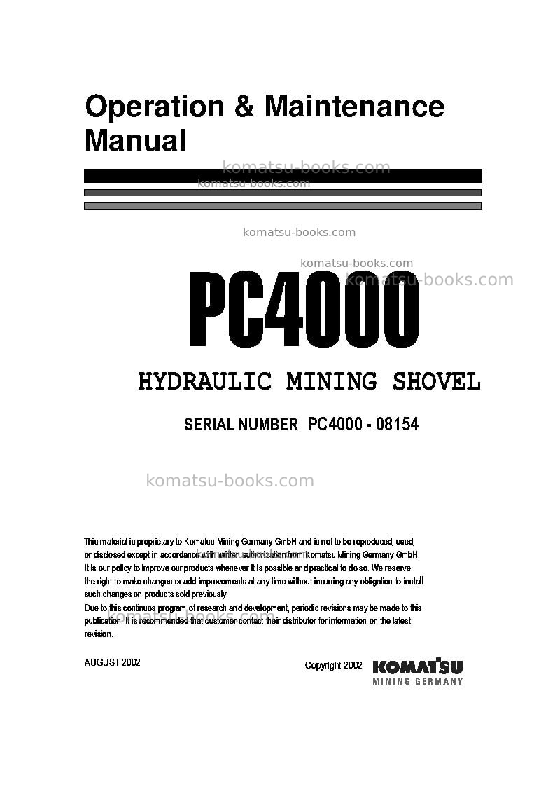 Komatsu pc4000-6deu Operation manual cover