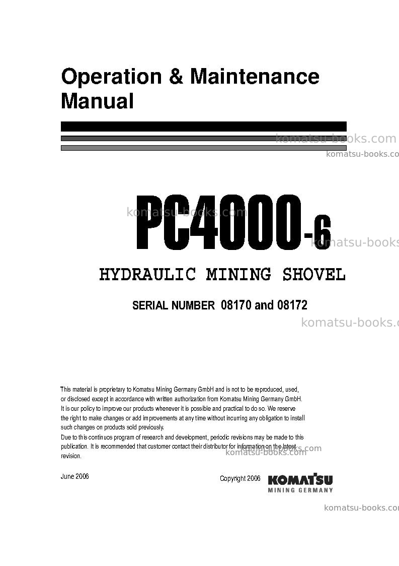 Komatsu pc4000-6deu Operation manual cover Komatsu pc4000-6deu Operation manual cover