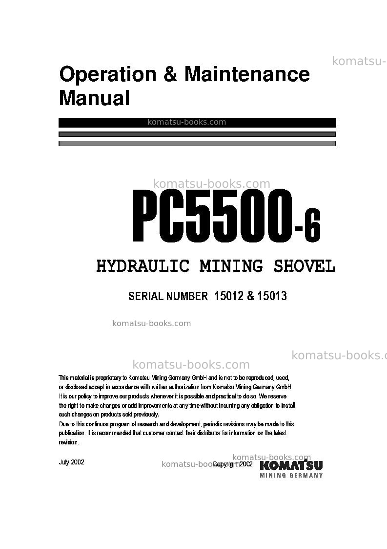 Komatsu pc5500-6deu Operation manual cover Komatsu pc5500-6deu Operation manual cover