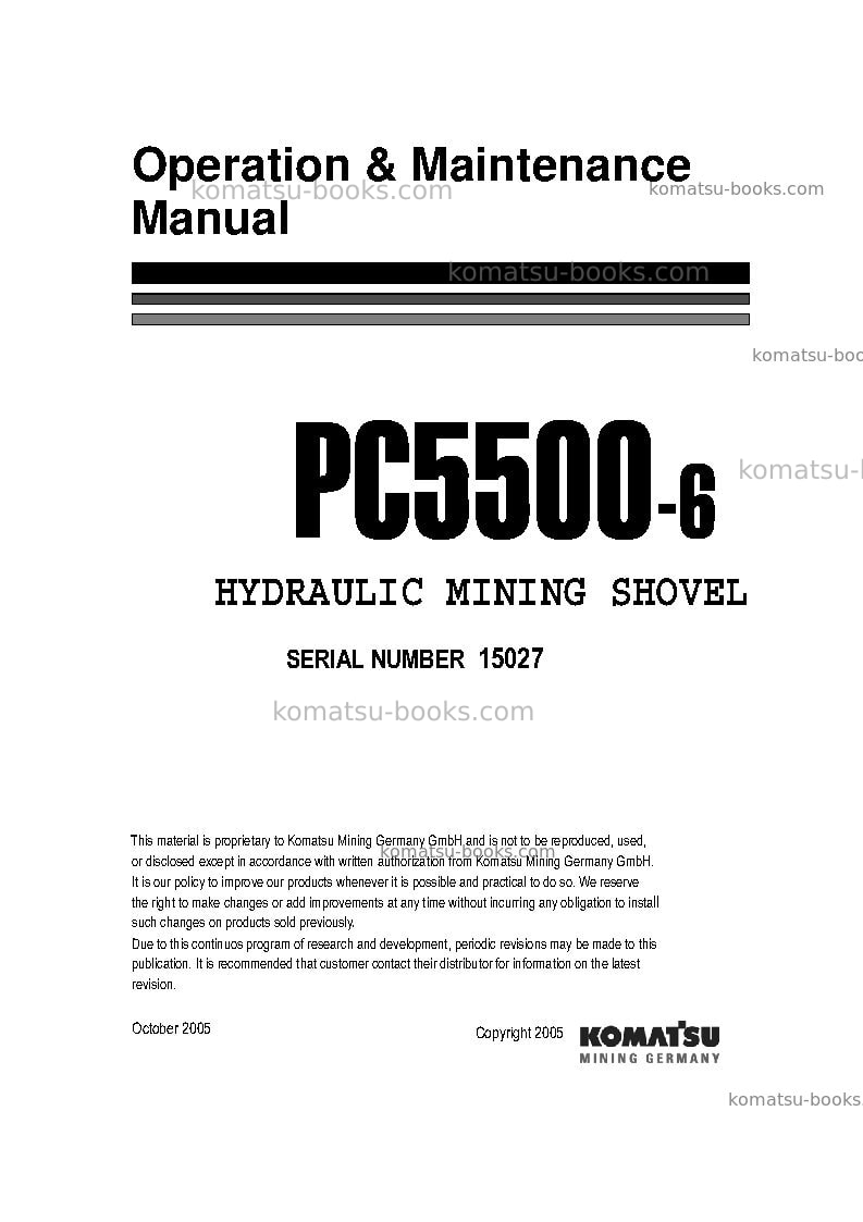 Komatsu pc5500-6deu Operation manual cover Komatsu pc5500-6deu Operation manual cover