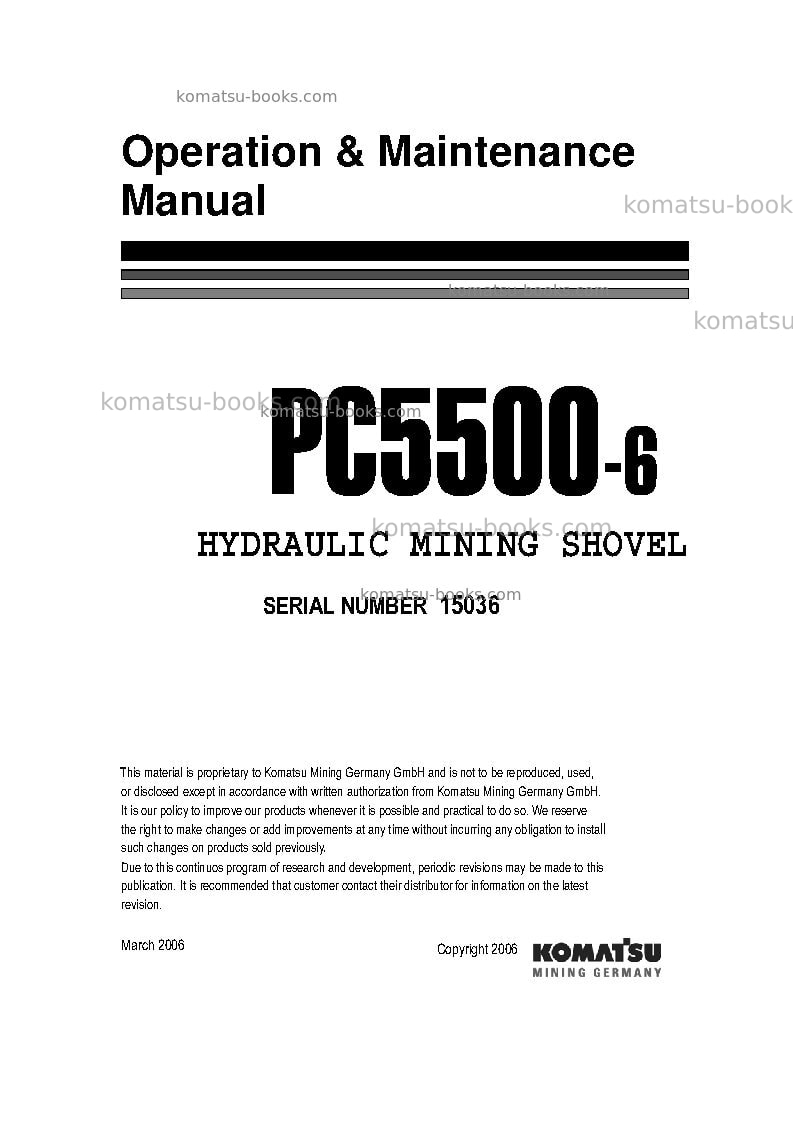 Komatsu pc5500-6deu-electric motor Operation manual cover