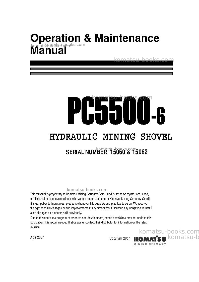 Komatsu pc5500-6deu-electric motor Operation manual cover Komatsu pc5500-6deu-electric motor Operation manual cover