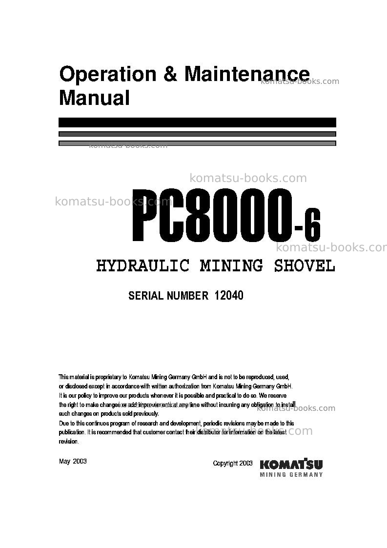 Komatsu pc8000-6deu Operation manual cover Komatsu pc8000-6deu Operation manual cover