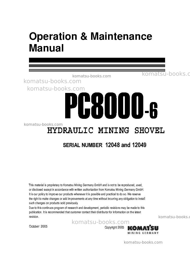 Komatsu pc8000-6deu-electric motor Operation manual cover Komatsu pc8000-6deu-electric motor Operation manual cover
