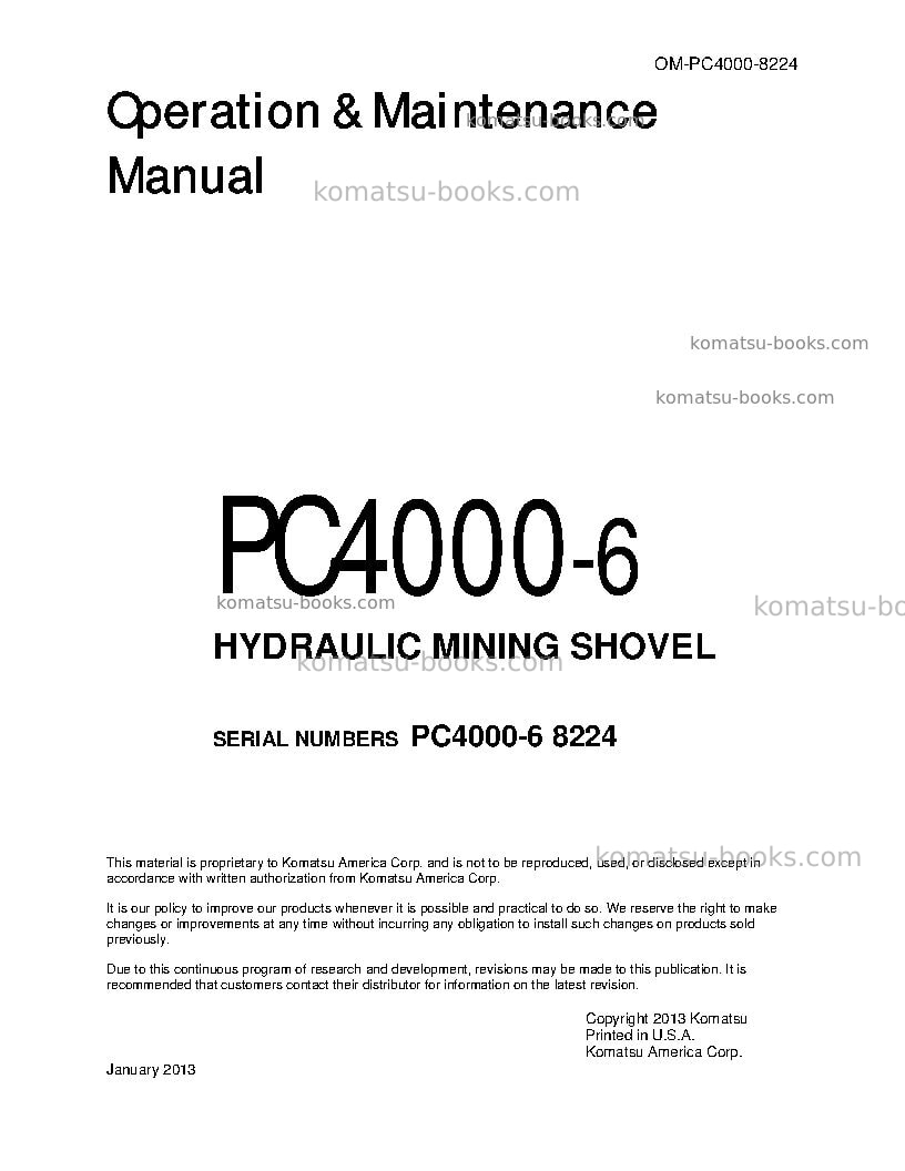 Komatsu pc4000-6deu Operation manual cover Komatsu pc4000-6deu Operation manual cover