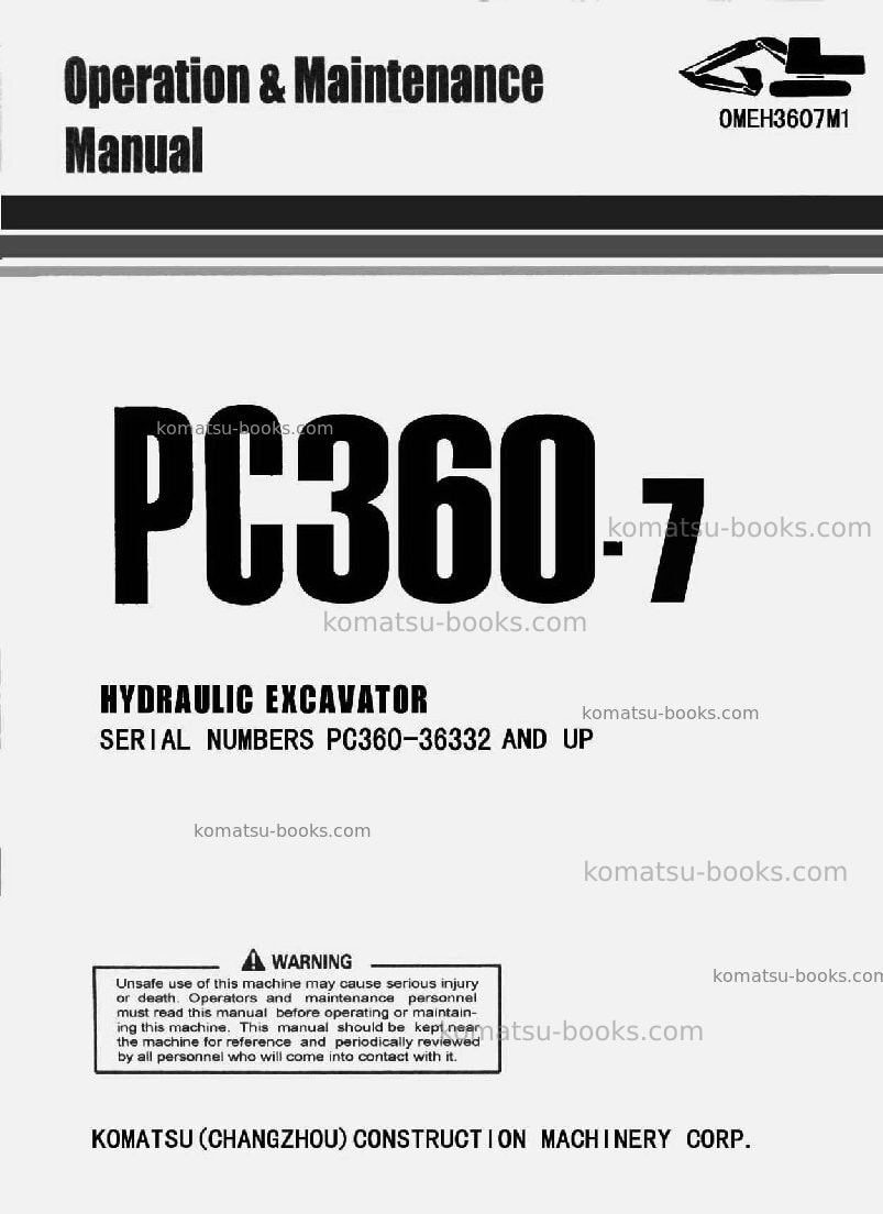 Komatsu pc360-7chn Operation manual cover Komatsu pc360-7chn Operation manual cover