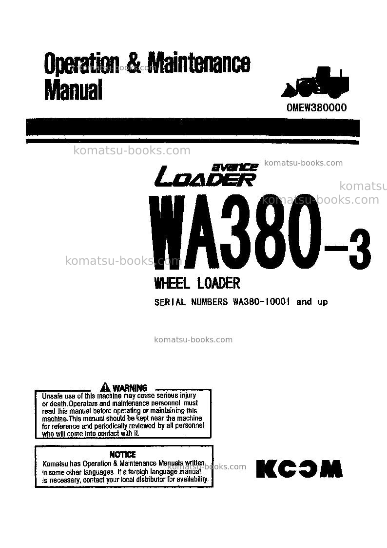 Komatsu wa380-3chn Operation manual cover Komatsu wa380-3chn Operation manual cover