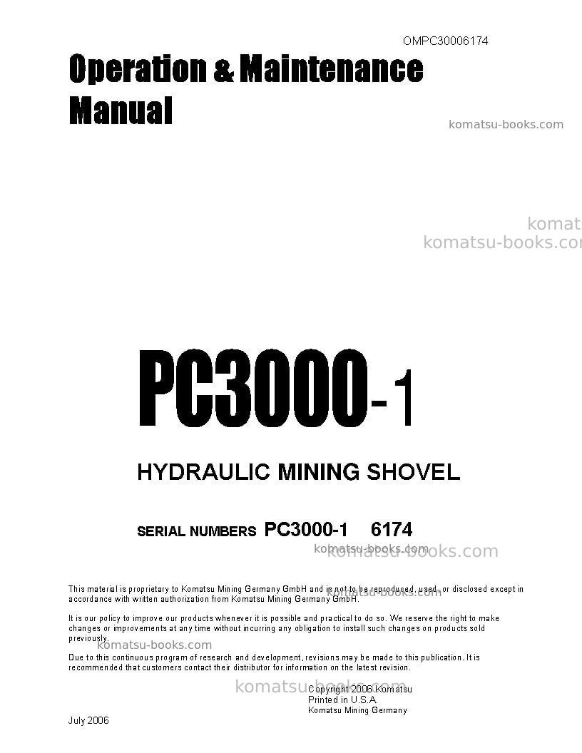 Komatsu pc3000-1deu Operation manual cover
