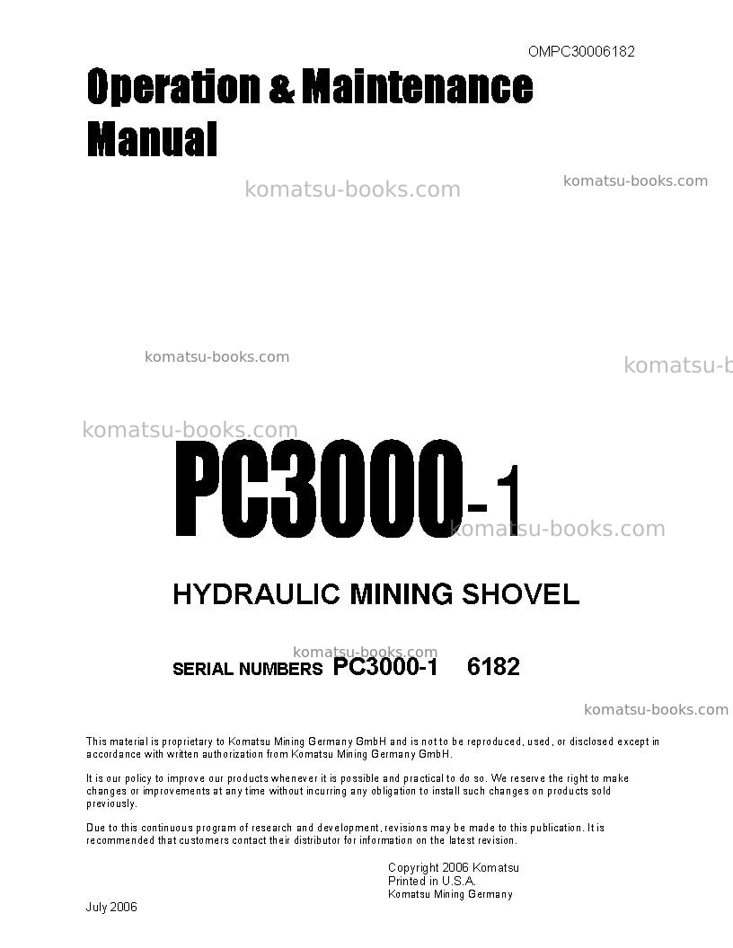 Komatsu pc3000-1deu Operation manual cover Komatsu pc3000-1deu Operation manual cover