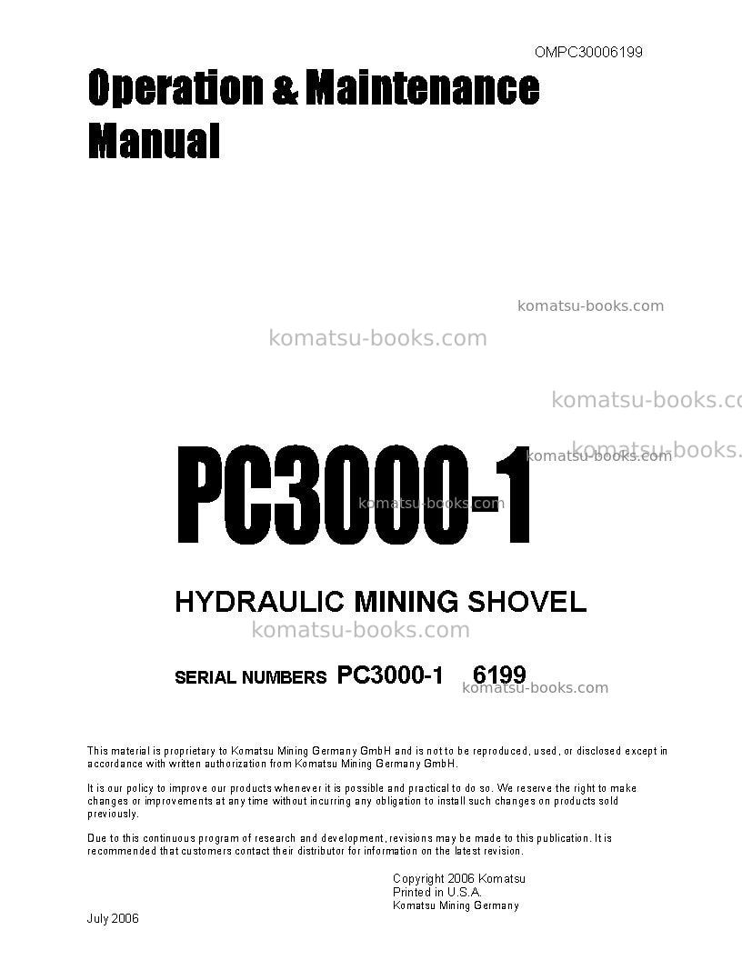 Komatsu pc3000-1deu Operation manual cover Komatsu pc3000-1deu Operation manual cover