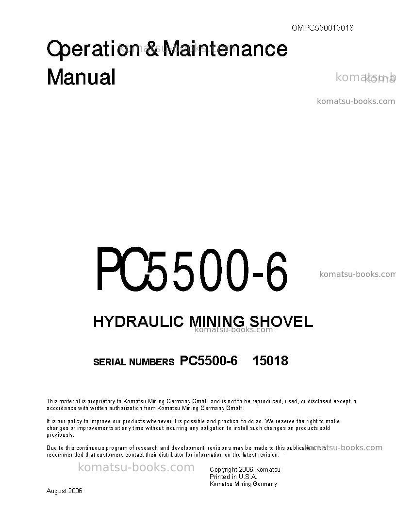Komatsu pc5500-6deu Operation manual cover Komatsu pc5500-6deu Operation manual cover