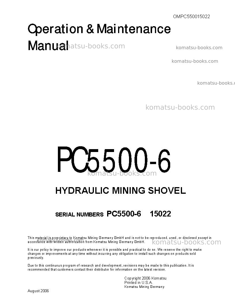 Komatsu pc5500-6deu Operation manual cover Komatsu pc5500-6deu Operation manual cover