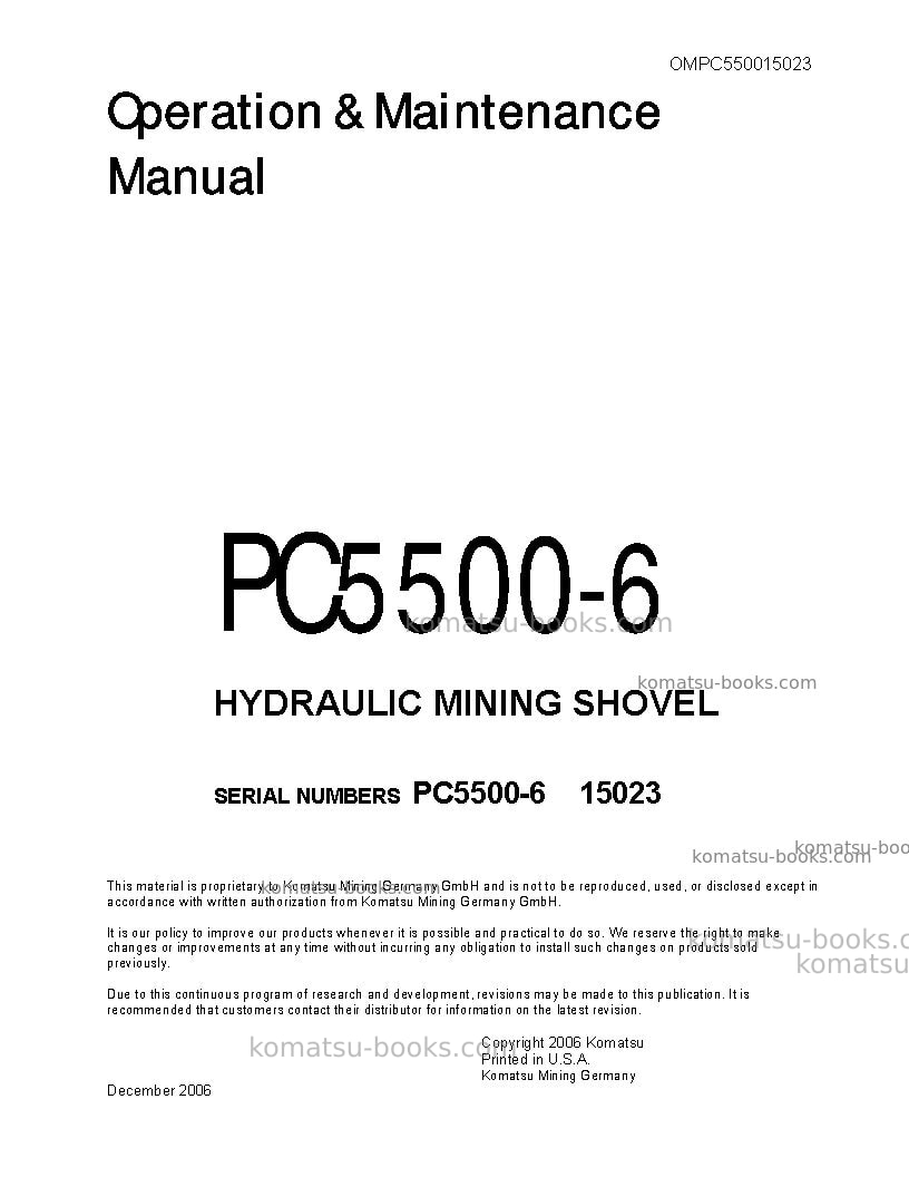 Komatsu pc5500-6deu Operation manual cover