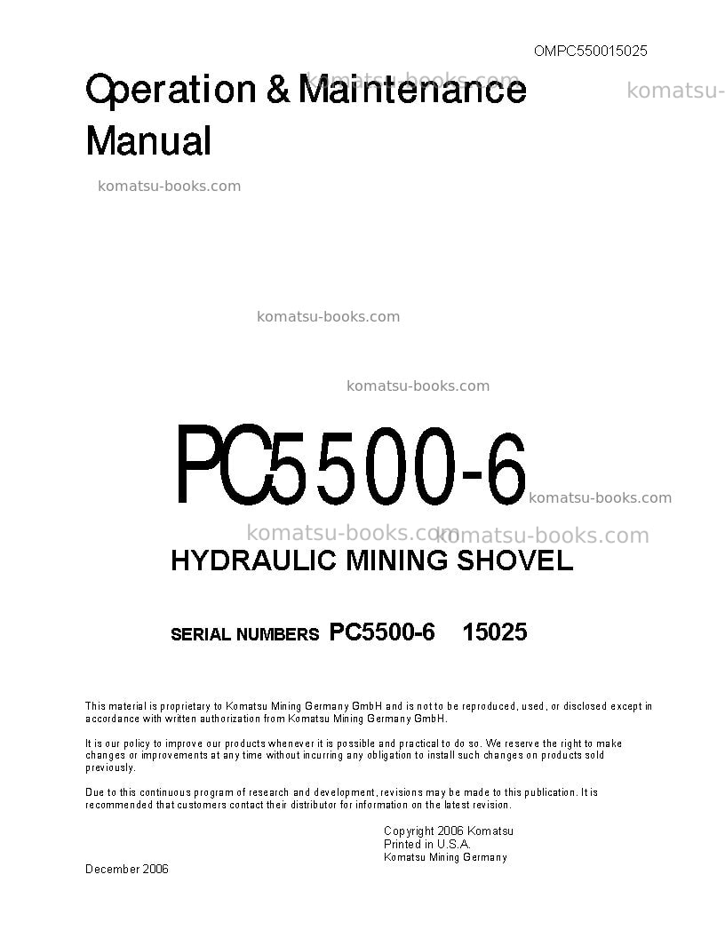 Komatsu pc5500-6deu Operation manual cover Komatsu pc5500-6deu Operation manual cover