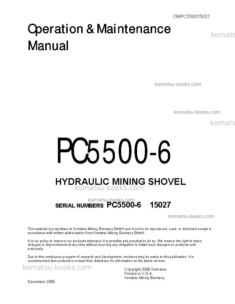 Komatsu pc5500-6deu Operation manual cover Komatsu pc5500-6deu Operation manual cover