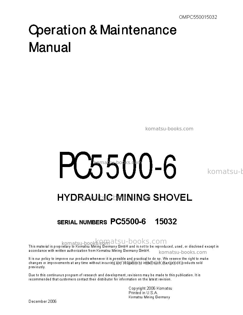 Komatsu pc5500-6deu Operation manual cover Komatsu pc5500-6deu Operation manual cover