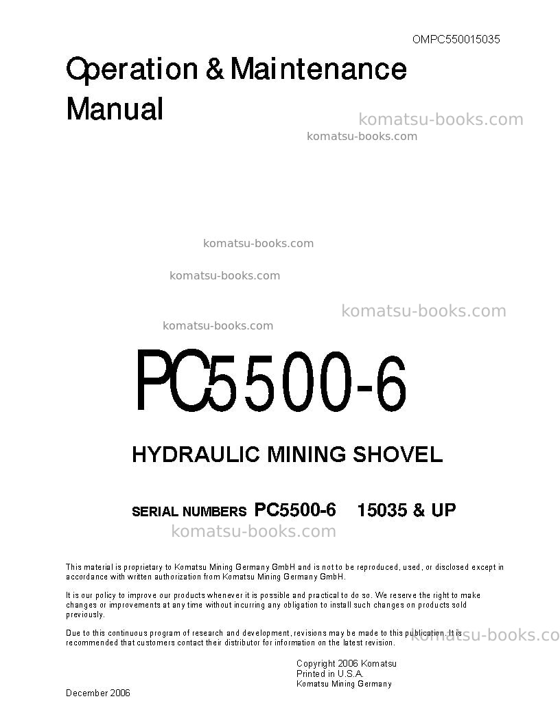 Komatsu pc5500-6deu Operation manual cover Komatsu pc5500-6deu Operation manual cover