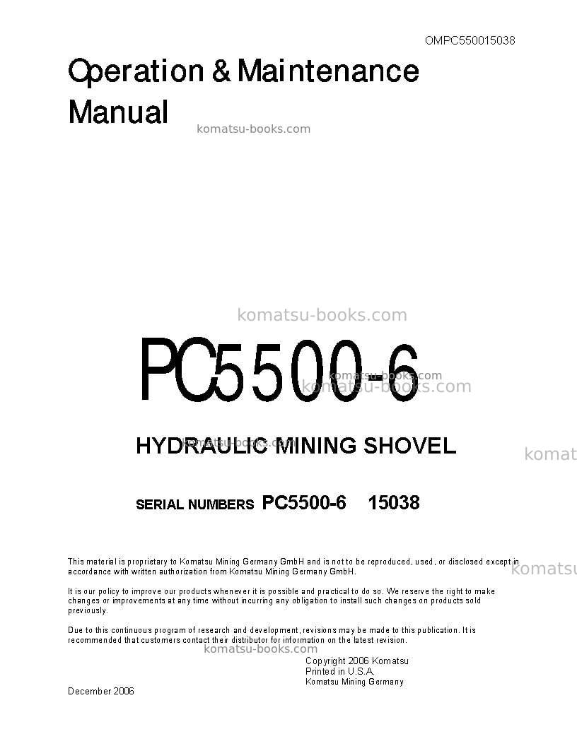 Komatsu pc5500-6deu Operation manual cover Komatsu pc5500-6deu Operation manual cover