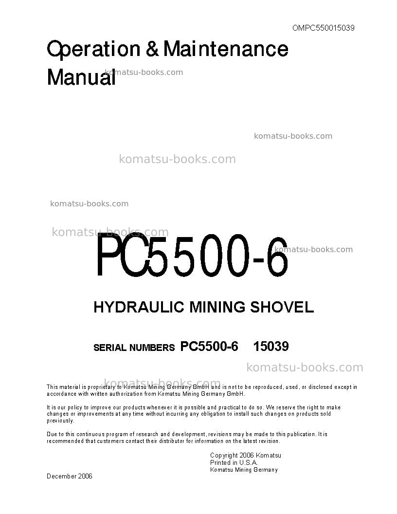 Komatsu pc5500-6deu Operation manual cover