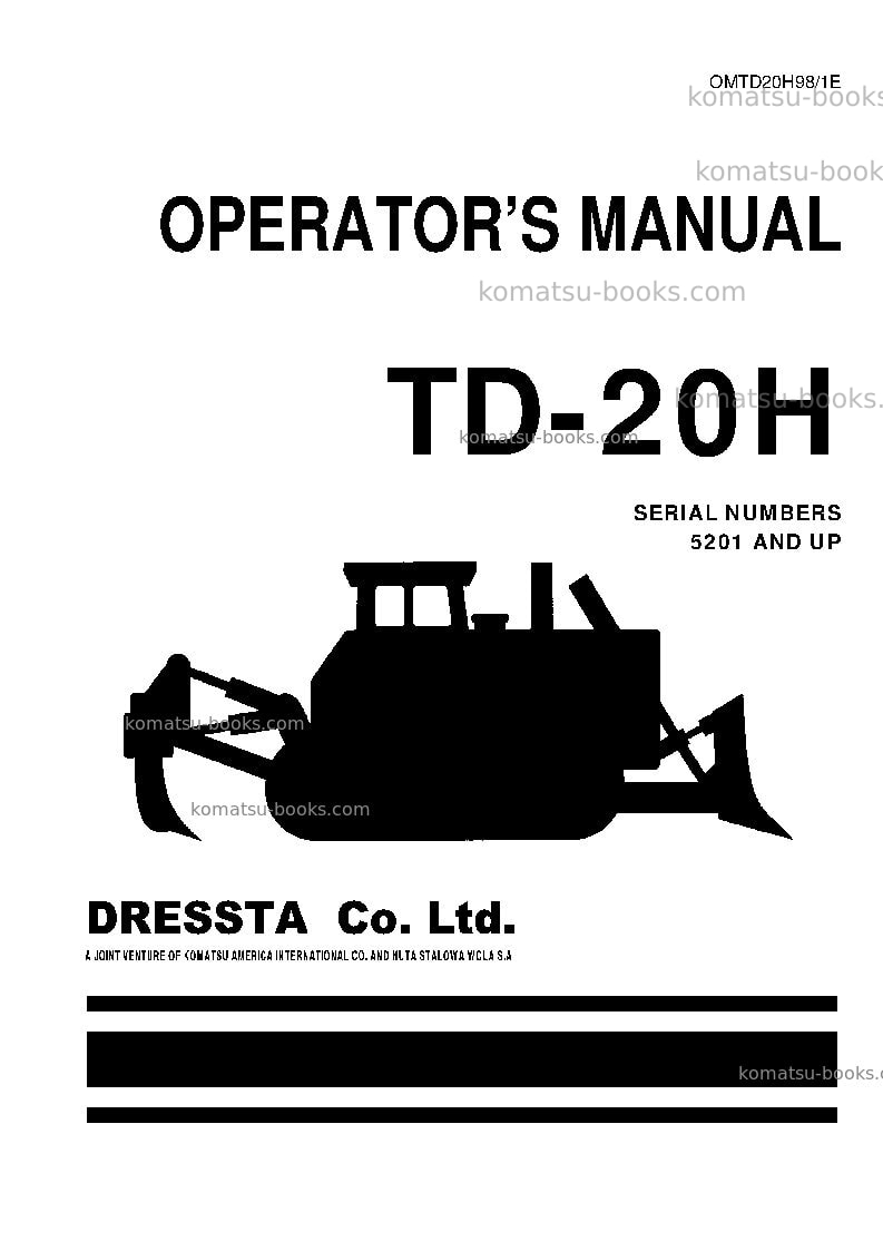 Komatsu td-20h Operation manual cover Komatsu td-20h Operation manual cover