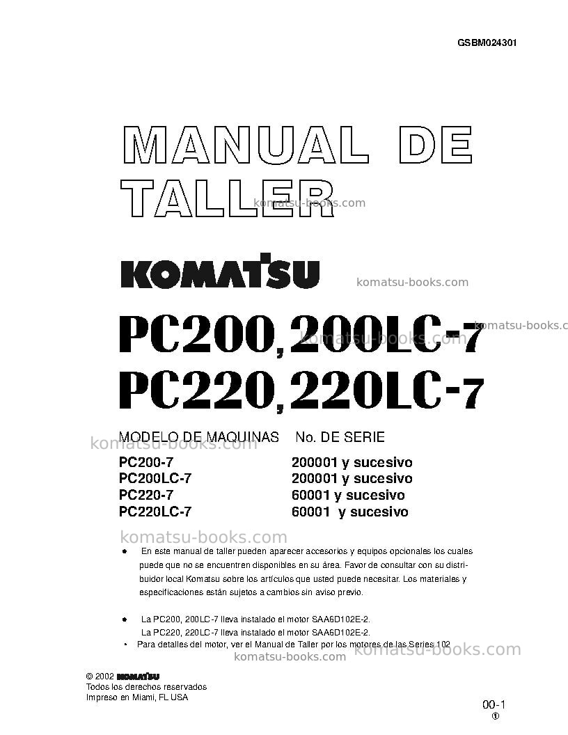 Komatsu pc220-7jpn Reparación y mantenimiento cover