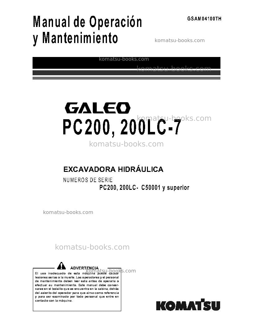 Komatsu pc200-7tha-b Manual de operación cover