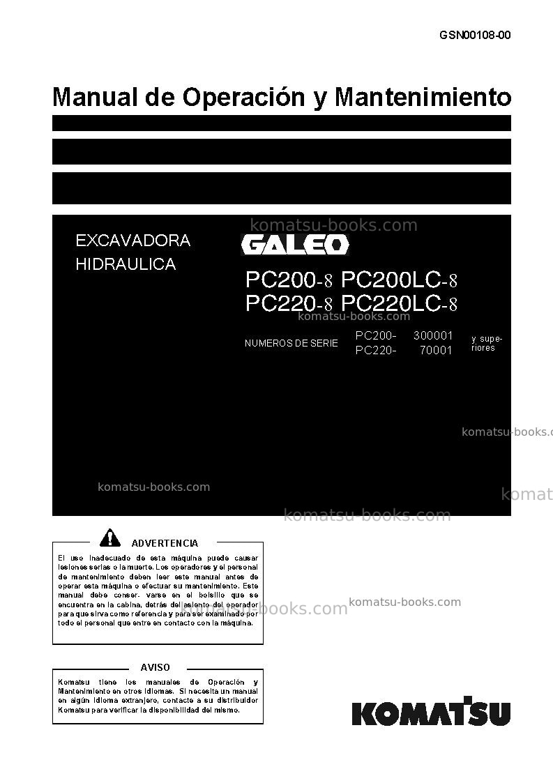 Komatsu pc200-8jpn-work equipment grease 500h Manual de operación cover