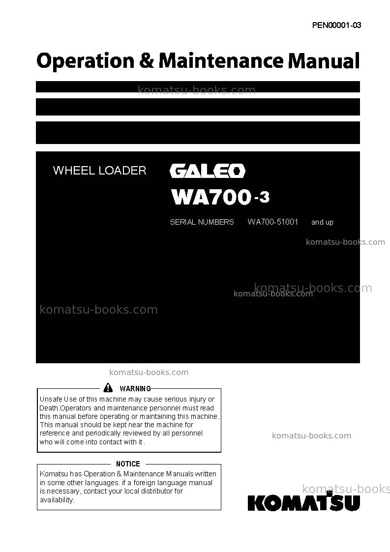 Komatsu wa700-3jpn Operation manual cover Komatsu wa700-3jpn Operation manual cover