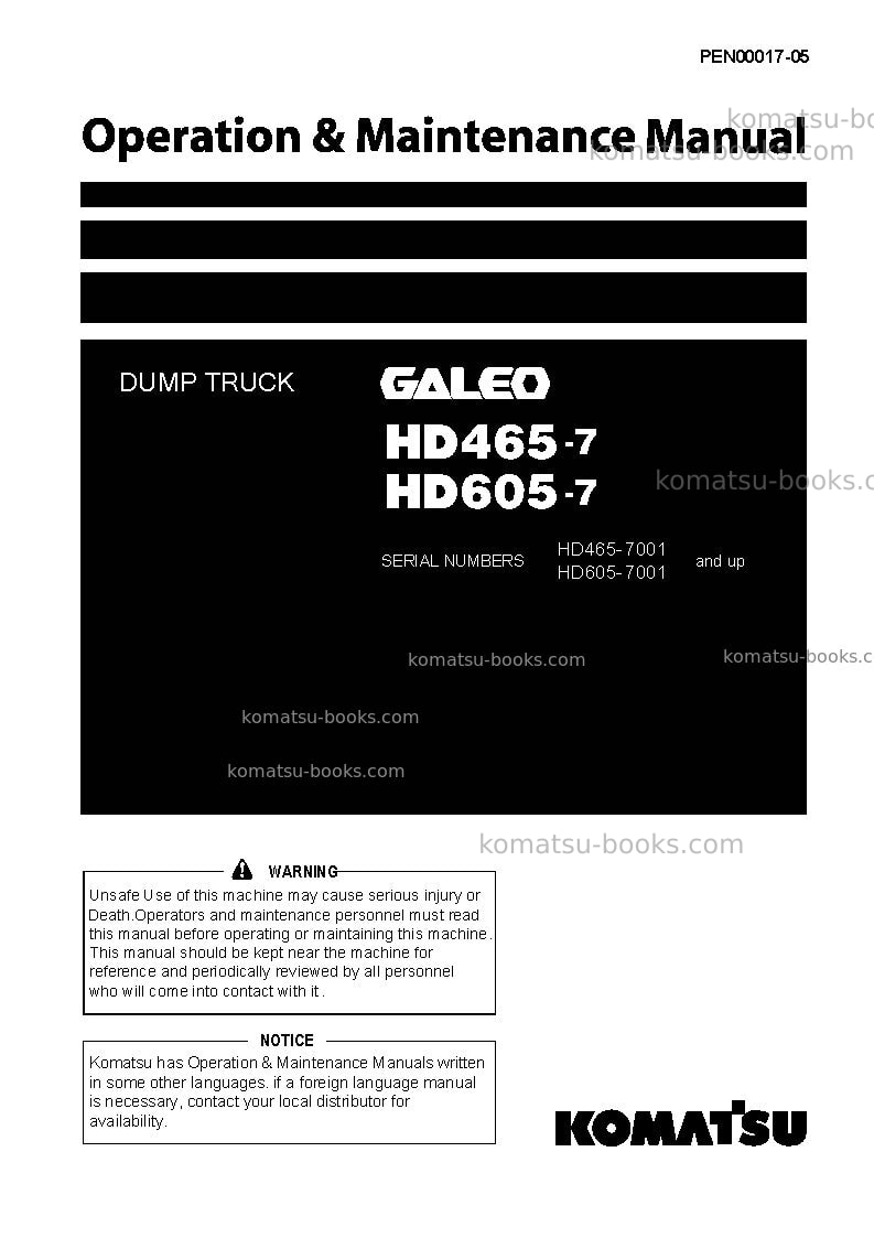 Komatsu hd605-7jpn Operation manual cover Komatsu hd605-7jpn Operation manual cover