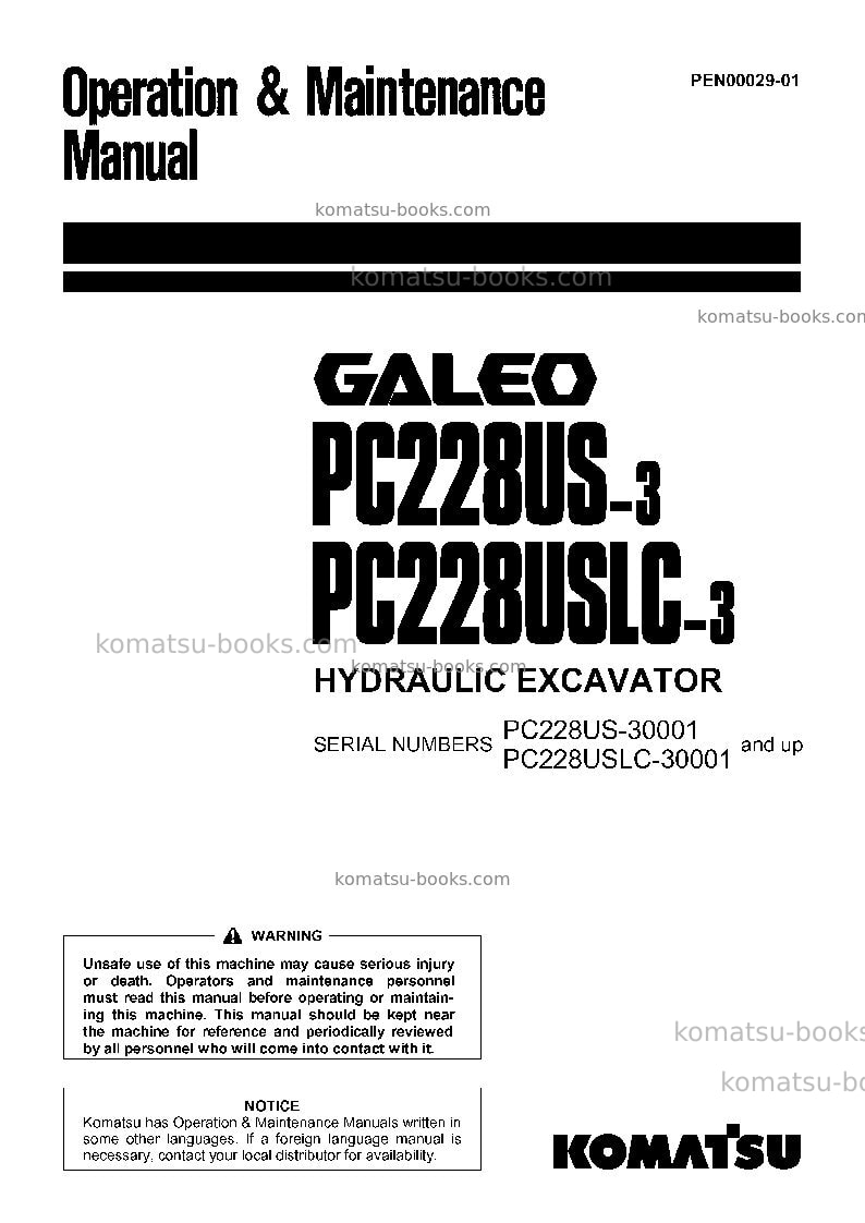 Komatsu pc228us-3jpn-for eu Operation manual cover Komatsu pc228us-3jpn-for eu Operation manual cover