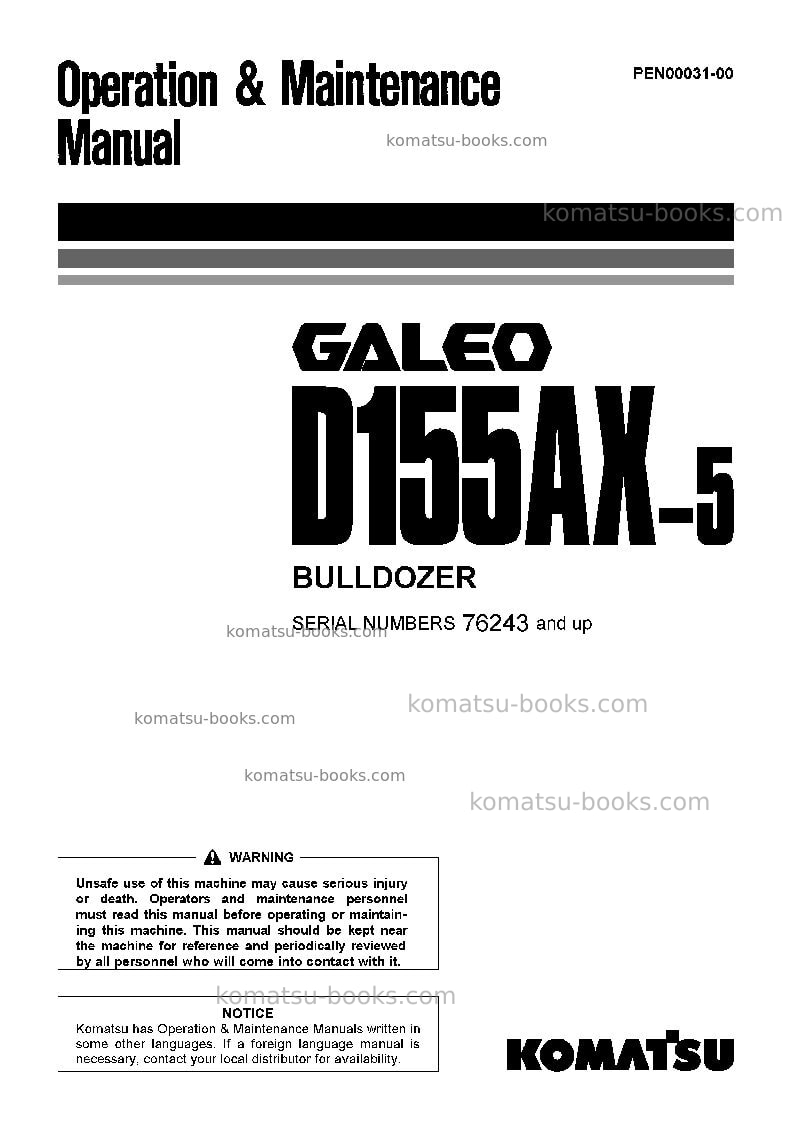 Komatsu d155ax-5jpn-minor change Operation manual cover Komatsu d155ax-5jpn-minor change Operation manual cover