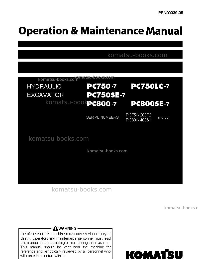 Komatsu pc800-7jpn Operation manual cover Komatsu pc800-7jpn Operation manual cover