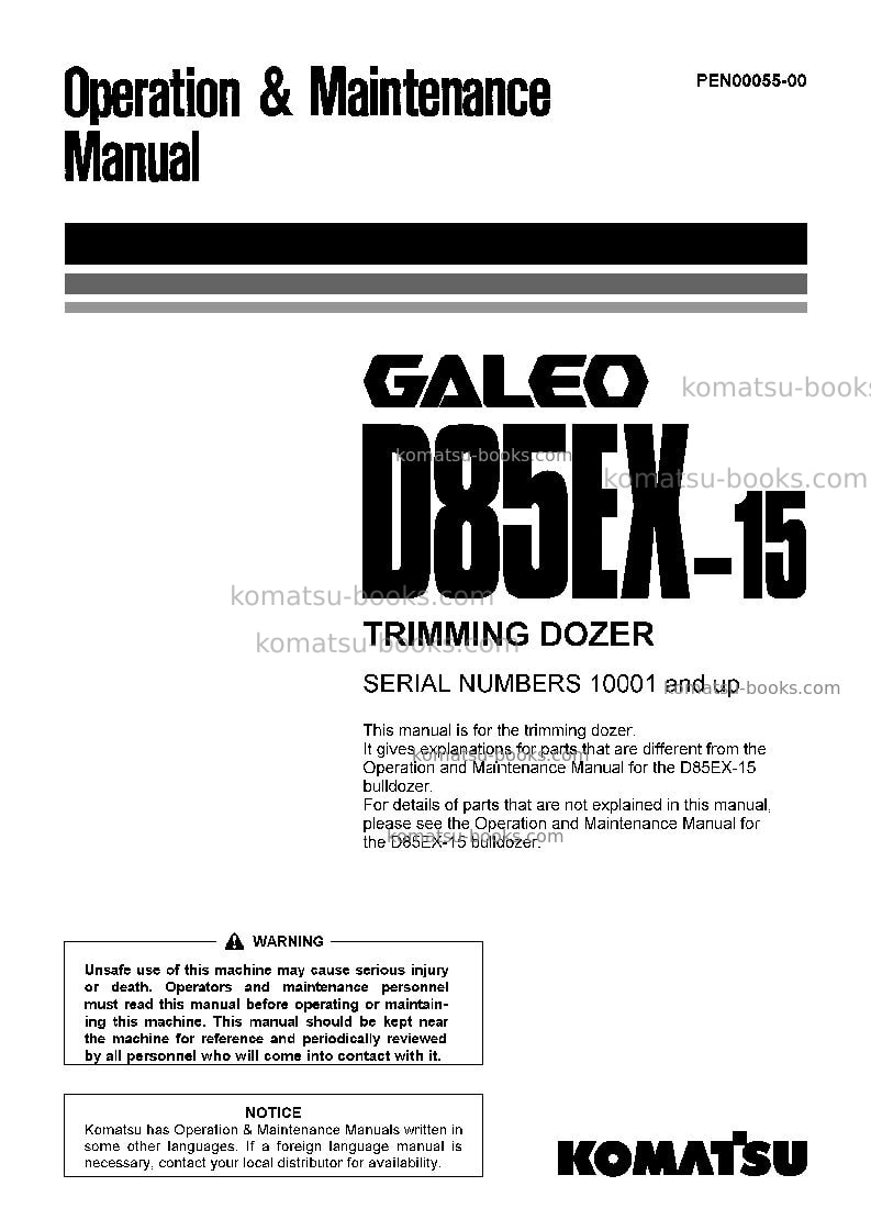 Komatsu d85ex-15jpn-trimming dozer Operation manual cover Komatsu d85ex-15jpn-trimming dozer Operation manual cover