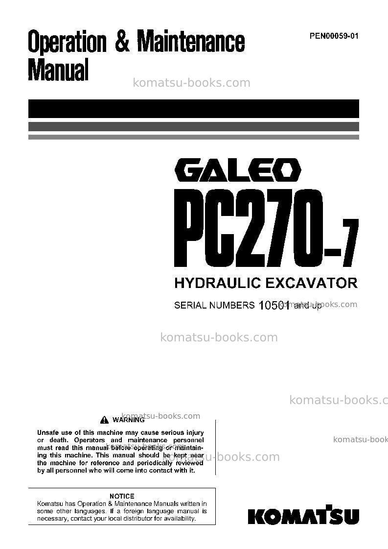 Komatsu pc270-7jpn-segment- monitor Operation manual cover Komatsu pc270-7jpn-segment- monitor Operation manual cover