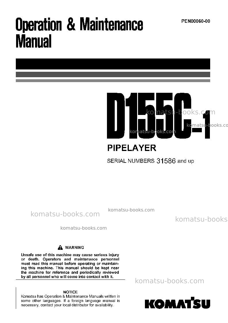 Komatsu d155c-1jpn Operation manual cover Komatsu d155c-1jpn Operation manual cover