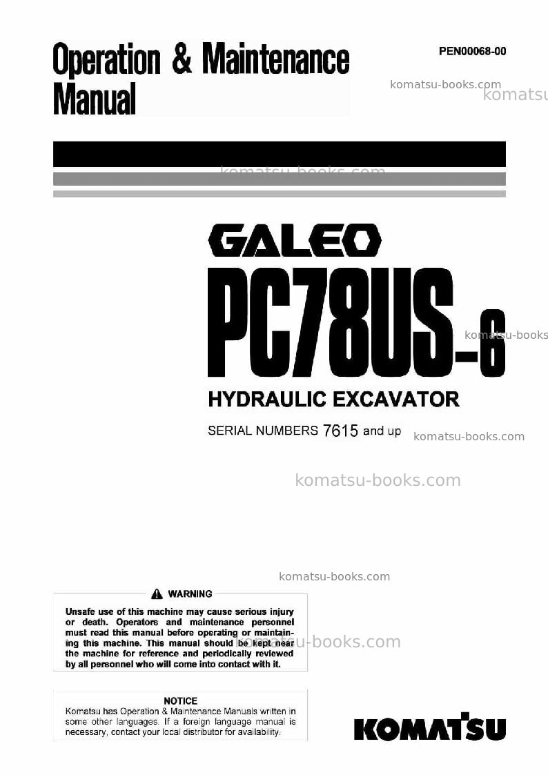 Komatsu pc78us-6jpn Operation manual cover Komatsu pc78us-6jpn Operation manual cover