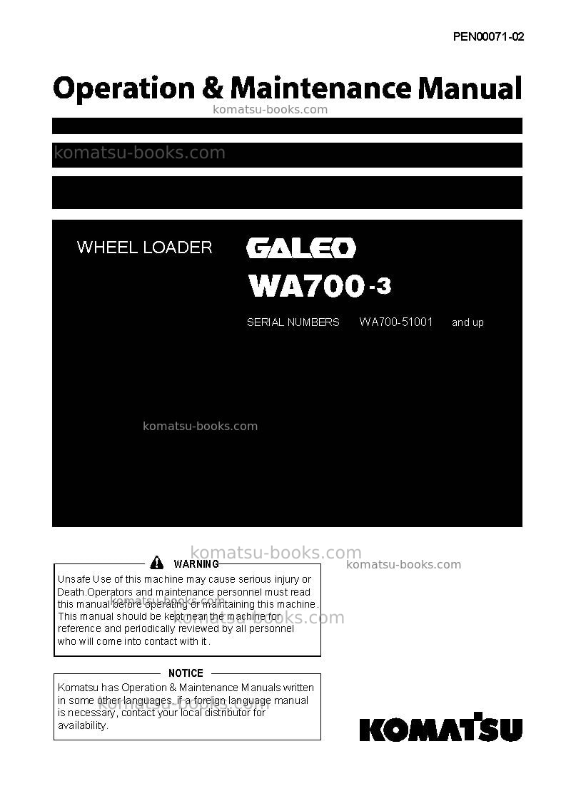 Komatsu wa700-3jpn-tbg Operation manual cover