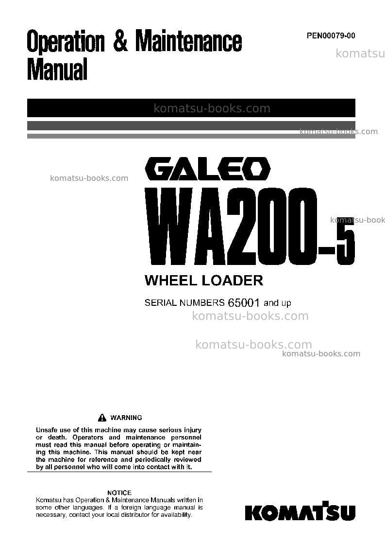 Komatsu wa200-5jpn Operation manual cover Komatsu wa200-5jpn Operation manual cover