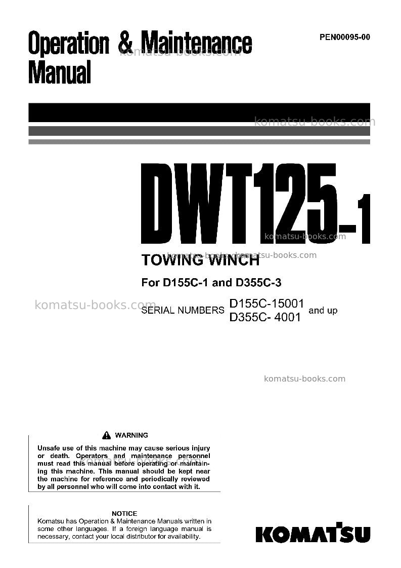Komatsu dwt125-1jpn-towing winch Operation manual cover