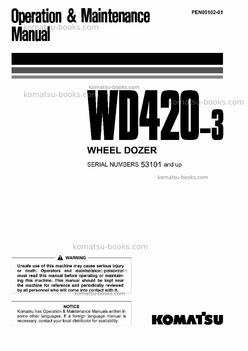 Komatsu wd420-3jpn Operation manual cover Komatsu wd420-3jpn Operation manual cover
