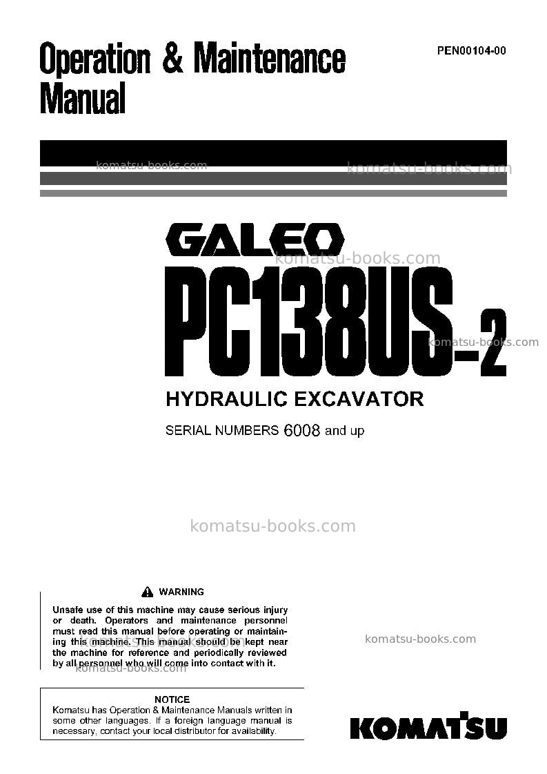 Komatsu pc138us-2jpn Operation manual cover Komatsu pc138us-2jpn Operation manual cover