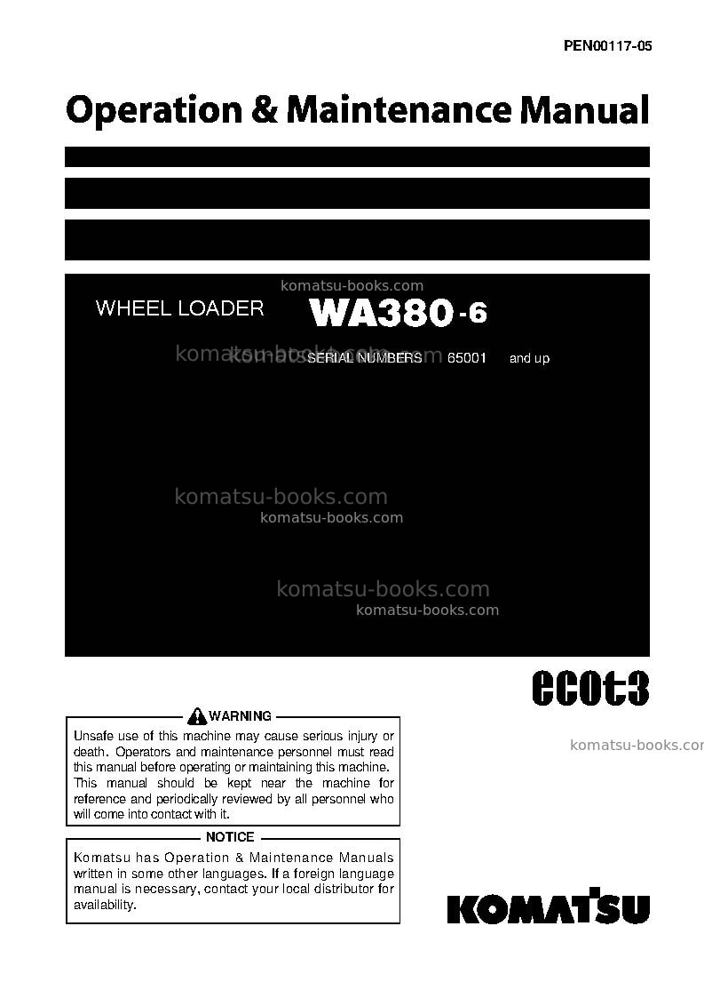 Komatsu wa380-6jpn Operation manual cover Komatsu wa380-6jpn Operation manual cover