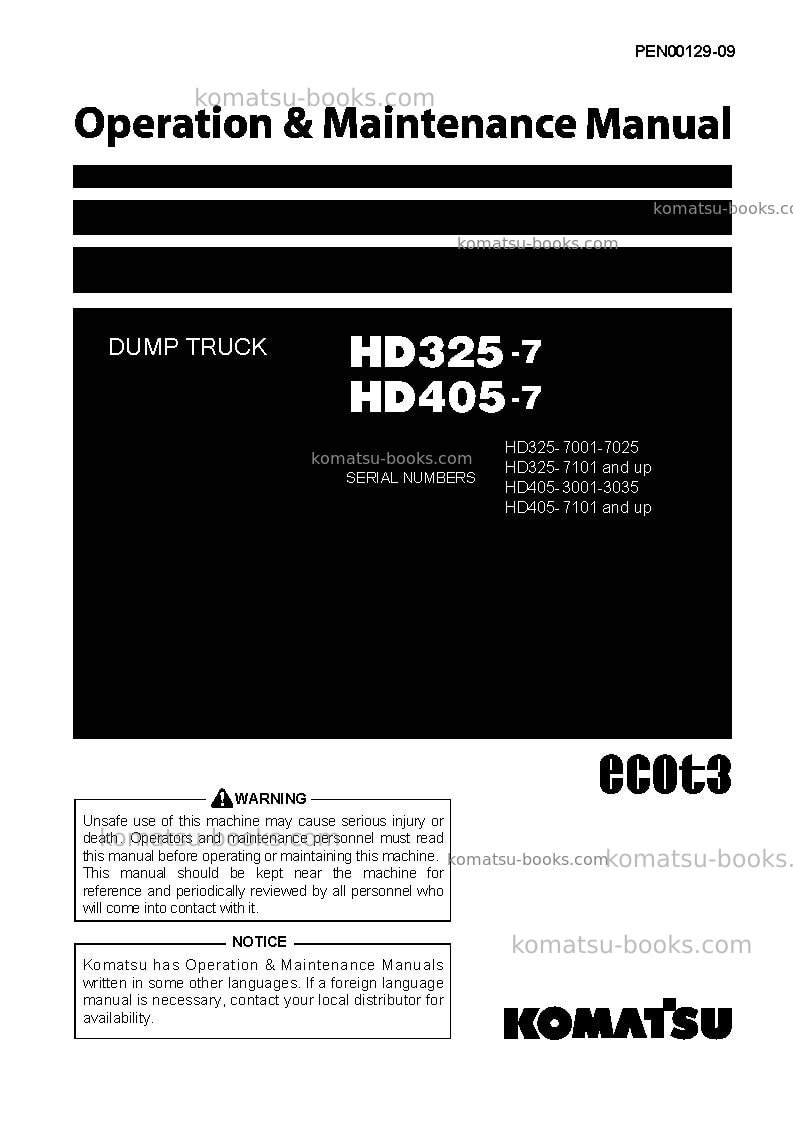 Komatsu hd405-7jpn Operation manual cover Komatsu hd405-7jpn Operation manual cover