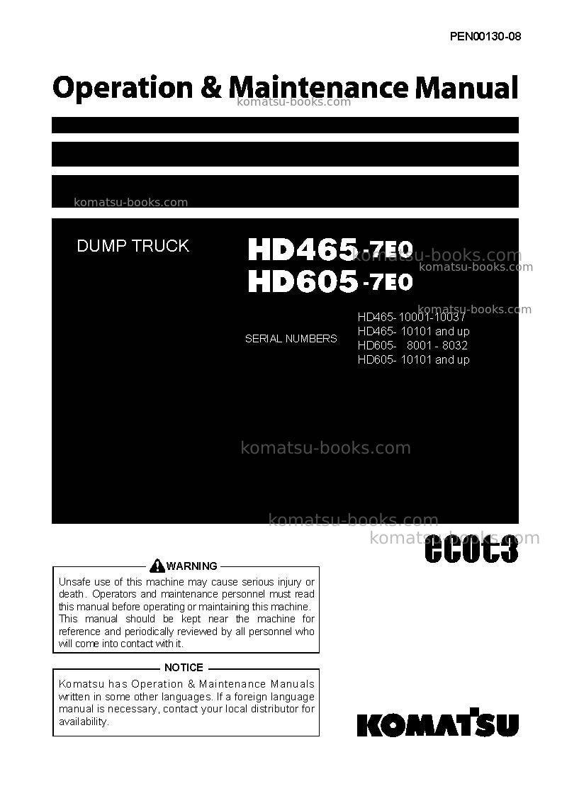 Komatsu hd605-7jpn-e0 Operation manual cover Komatsu hd605-7jpn-e0 Operation manual cover