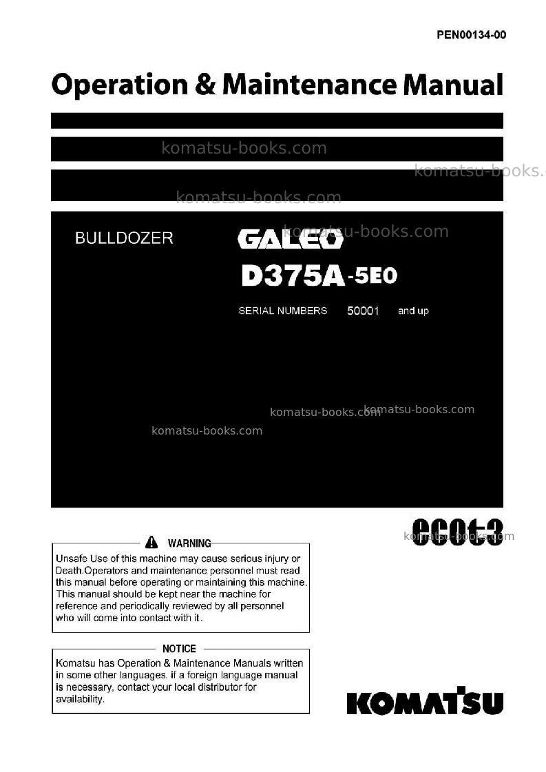 Komatsu d375a-5jpn-tier3 Operation manual cover Komatsu d375a-5jpn-tier3 Operation manual cover