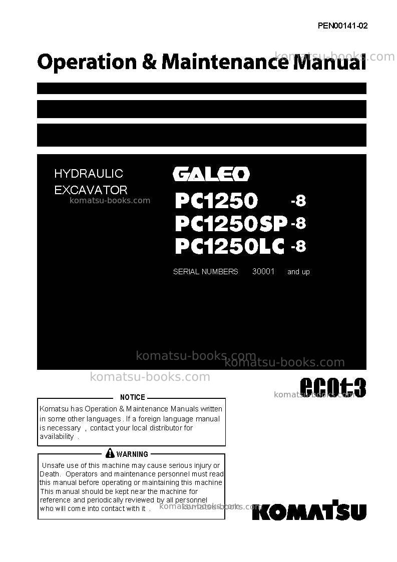 Komatsu pc1250sp-8jpn Operation manual cover Komatsu pc1250sp-8jpn Operation manual cover