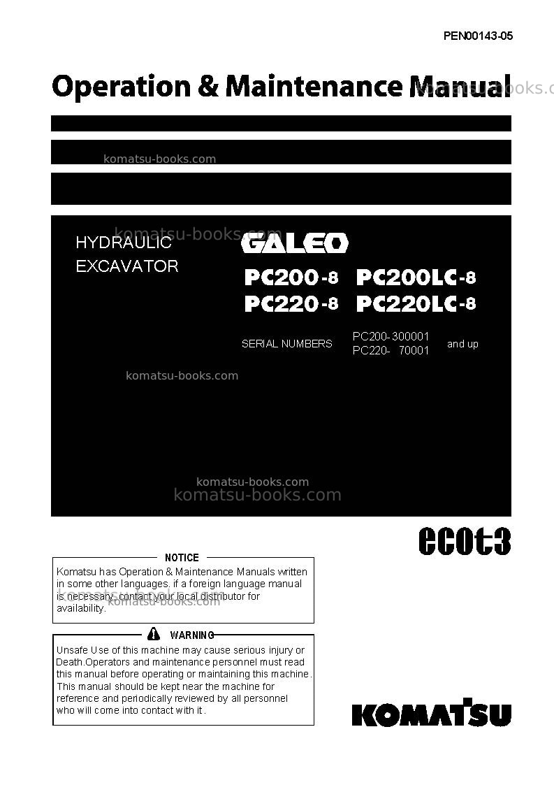 Komatsu pc220-8jpn-work equipment grease 100h Operation manual cover Komatsu pc220-8jpn-work equipment grease 100h Operation manual cover