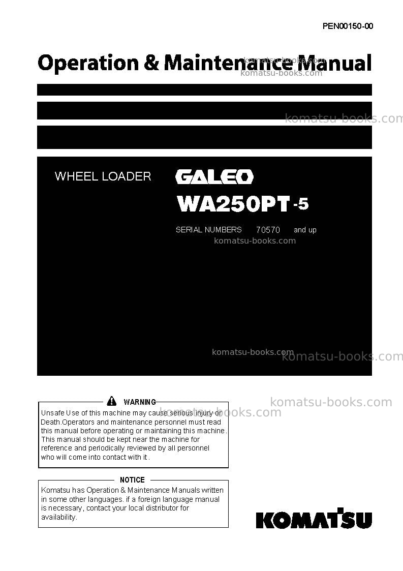 Komatsu wa250pt-5jpn Operation manual cover Komatsu wa250pt-5jpn Operation manual cover