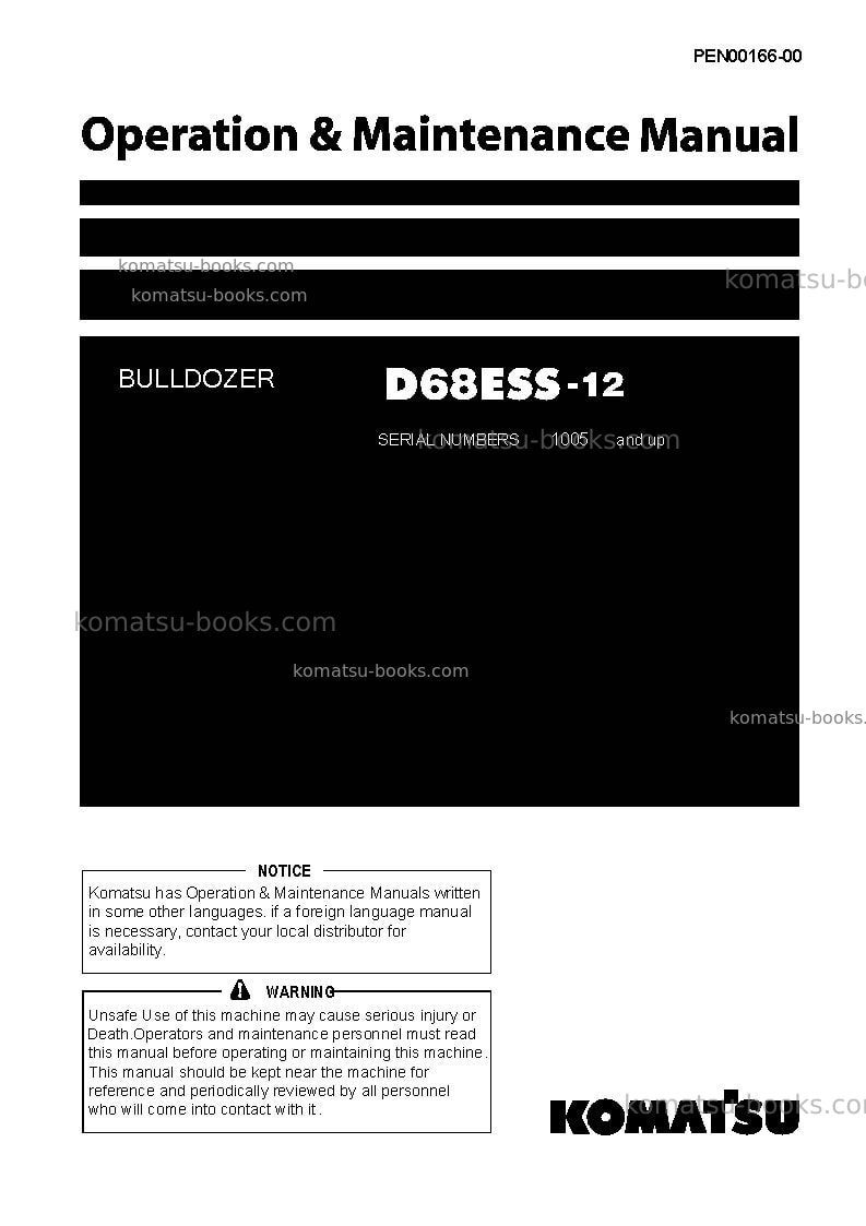 Komatsu d68ess-12jpn Operation manual cover