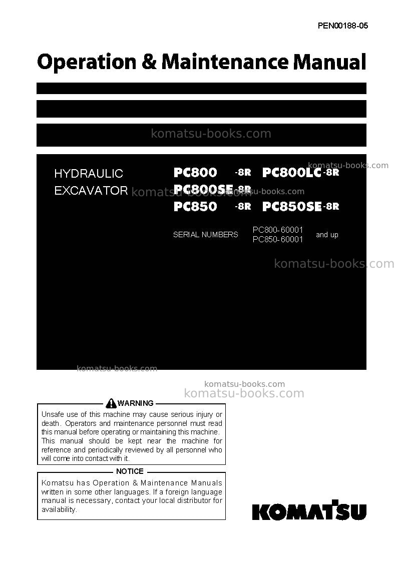 Komatsu pc800-8jpn-r Operation manual cover Komatsu pc800-8jpn-r Operation manual cover